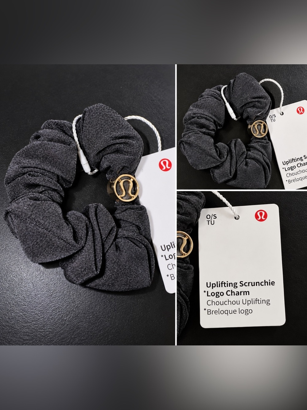 lululemon athletica Uplifting Scrunchie with Gold Logo Charm - Black